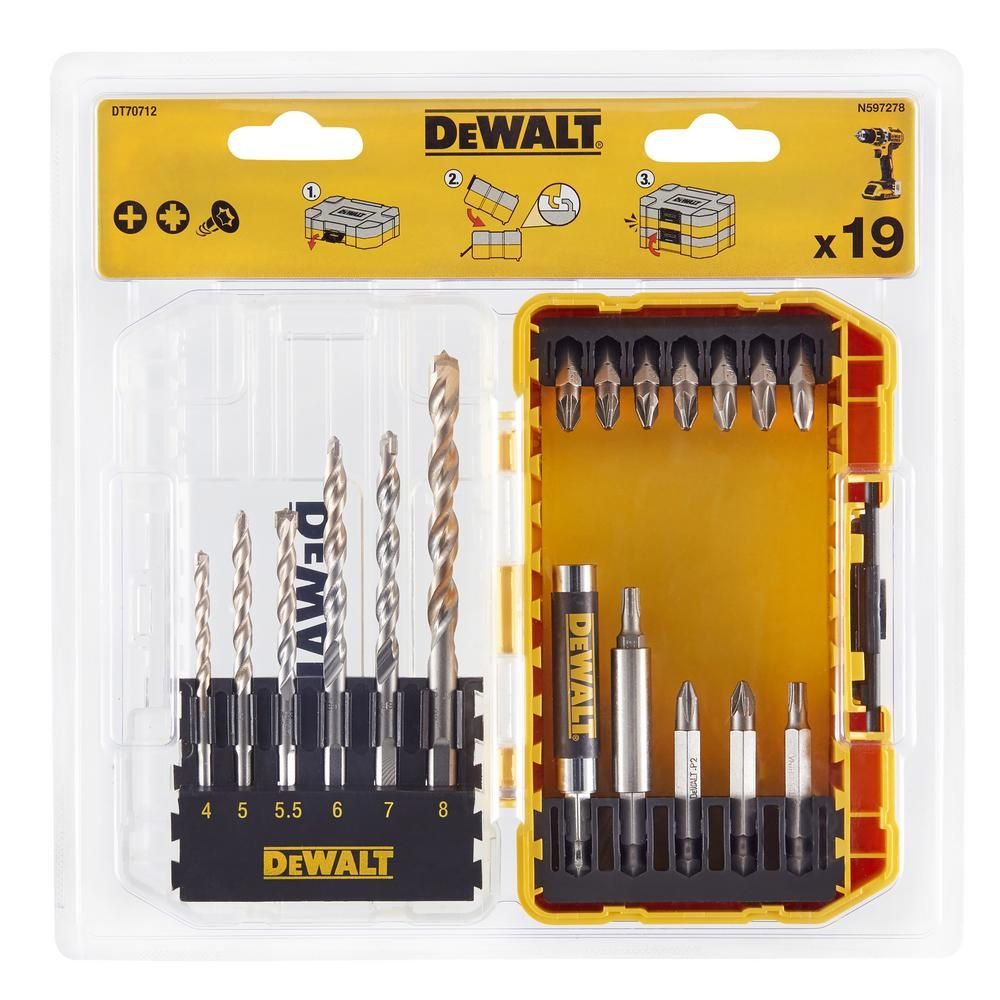 Набор сверл и бит (19 шт.) по бетону/кирпичу/камню Extreme DEWALT DT70712