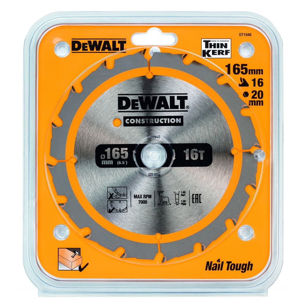 Пильный диск DEWALT CONSTRUCTION DT1948, 165/20 мм.