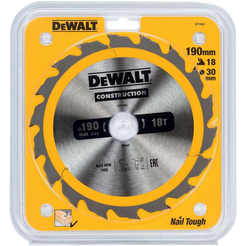 Пильный диск DEWALT CONSTRUCTION DT1943, 190/30 мм.