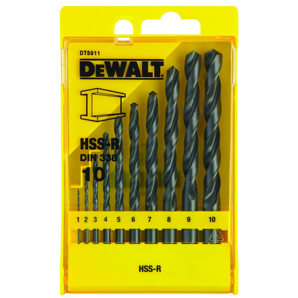 Набор сверл по металлу DEWALT DT5911, HSS-R, в пластиковой кассете, 10 шт., (1-10)