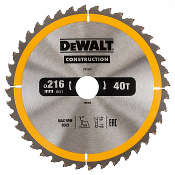 Пильный диск DEWALT CONSTRUCT DT1953, 216/30 мм.
