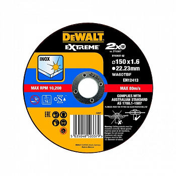 Круг отрезной по металлу EXTREME 150x22.2x1.6мм тип 41 DEWALT DT43937-QZ