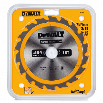 Пильный диск DEWALT CONSTRUCTION DT1941, 184/30 мм.