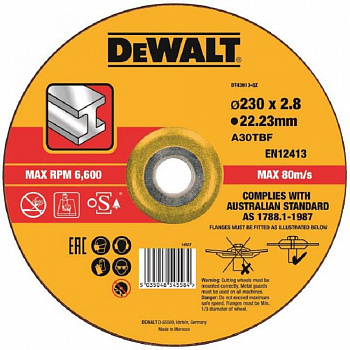 Круг отрезной DEWALT DT43913, по металлу 230 x 22.2 x 2 8 мм, тип 42 - 25 шт.