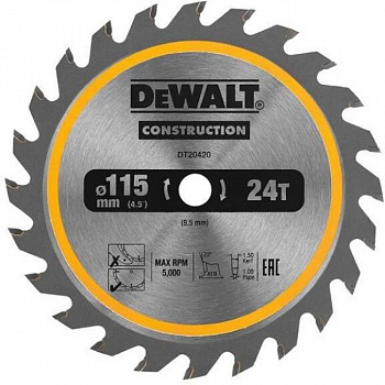 Пильный диск DEWALT DT20420, CONSTRUCTION 115 x 9.5 мм, 20 ATB