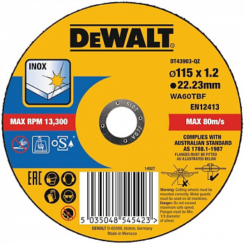 Круг отрезной по металлу EXTREME 115x22.2x1.2 мм Inox DEWALT DT43903-QZ